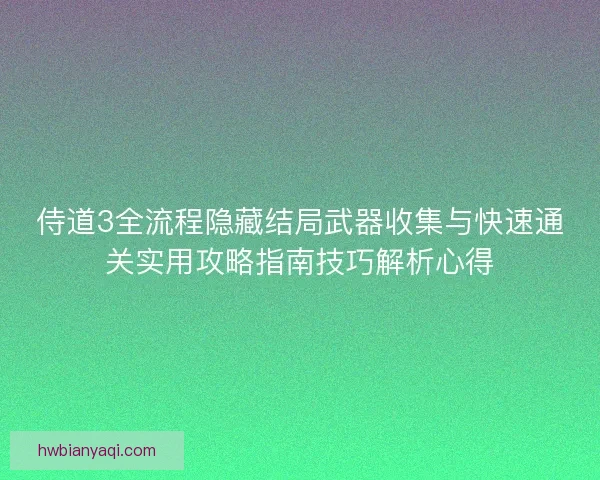 侍道3全流程隐藏结局武器收集与快速通关实用攻略指南技巧解析心得